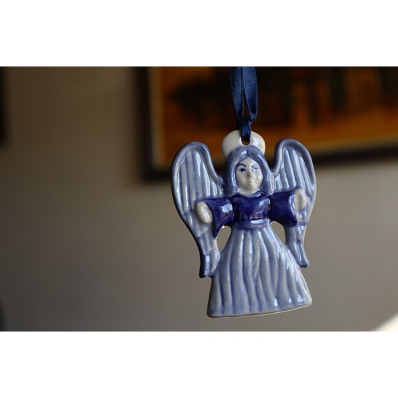 Vtg Lot of 4 Delft Blue Holland Christmas Ornaments Santa Teddy Bear Angels ~3" - Picture 10 of 11